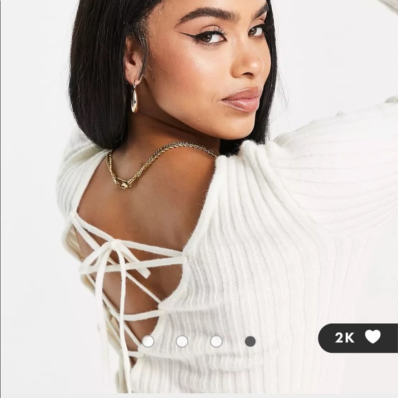 ASOS DESIGN knit maxi dress with asymmetric lace-up back detail in cream US 2 - Picture 2 of 4